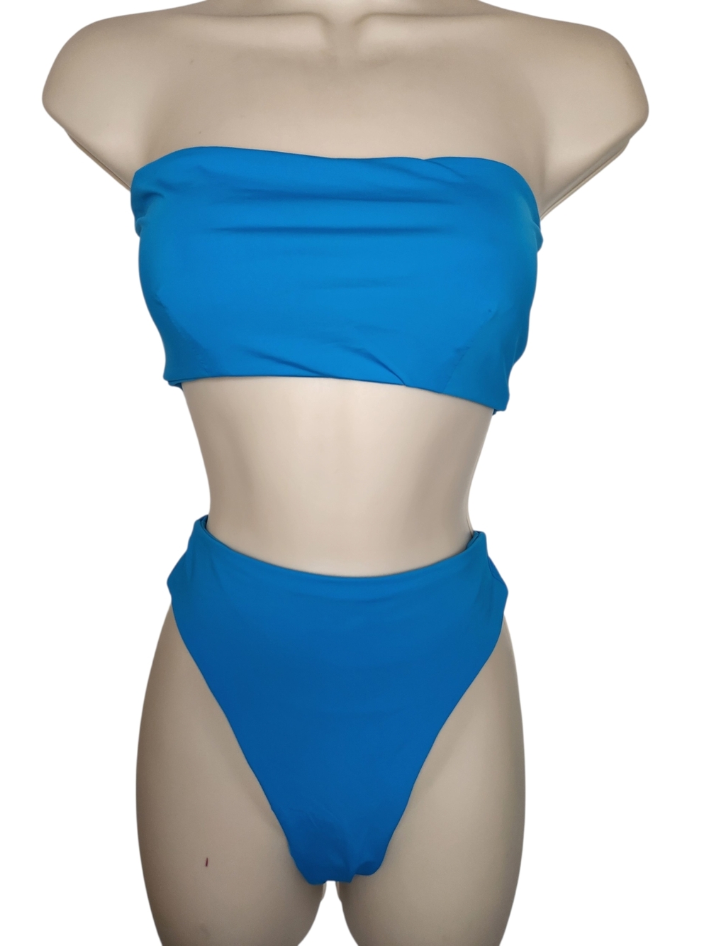 Four Three Seven Blue Bandeau Bikini Set Top M Bottom L High Cut Swim
